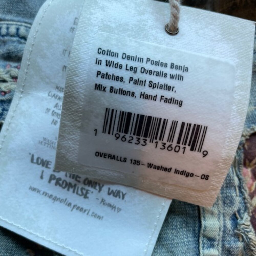 Magnolia Pearl Light Blue Patchwork Embroidered Denim Overalls Benjamins - Picture 10 of 16